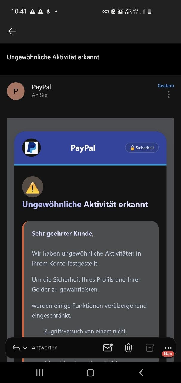 Falls du PayPal hast: das ist SPAM. Ich hab kein PayPal und hab diese Meldung be