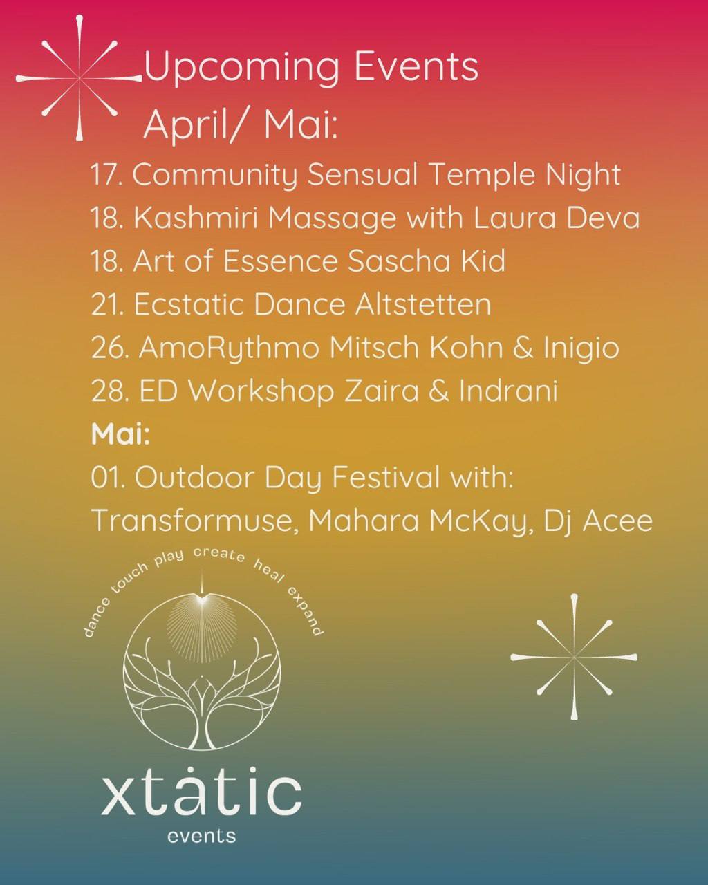 Hier unsere April/ Mai Events 😍