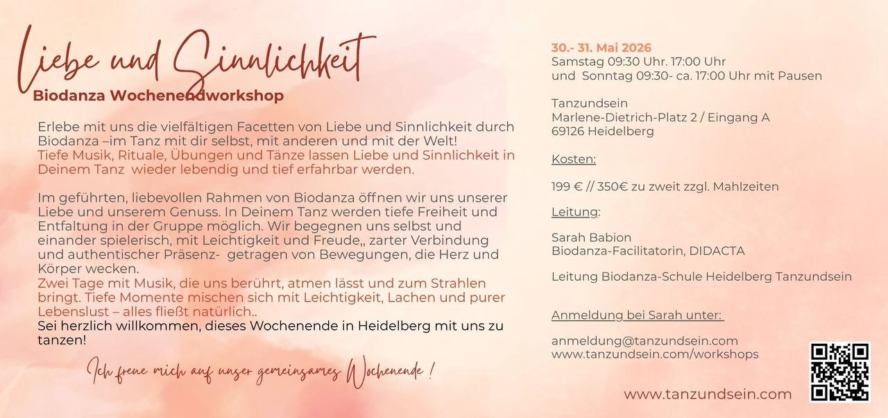 Biodanza Wochenendworkshop Liebe und Sinnlichkeit  30.-31.Mai 2026