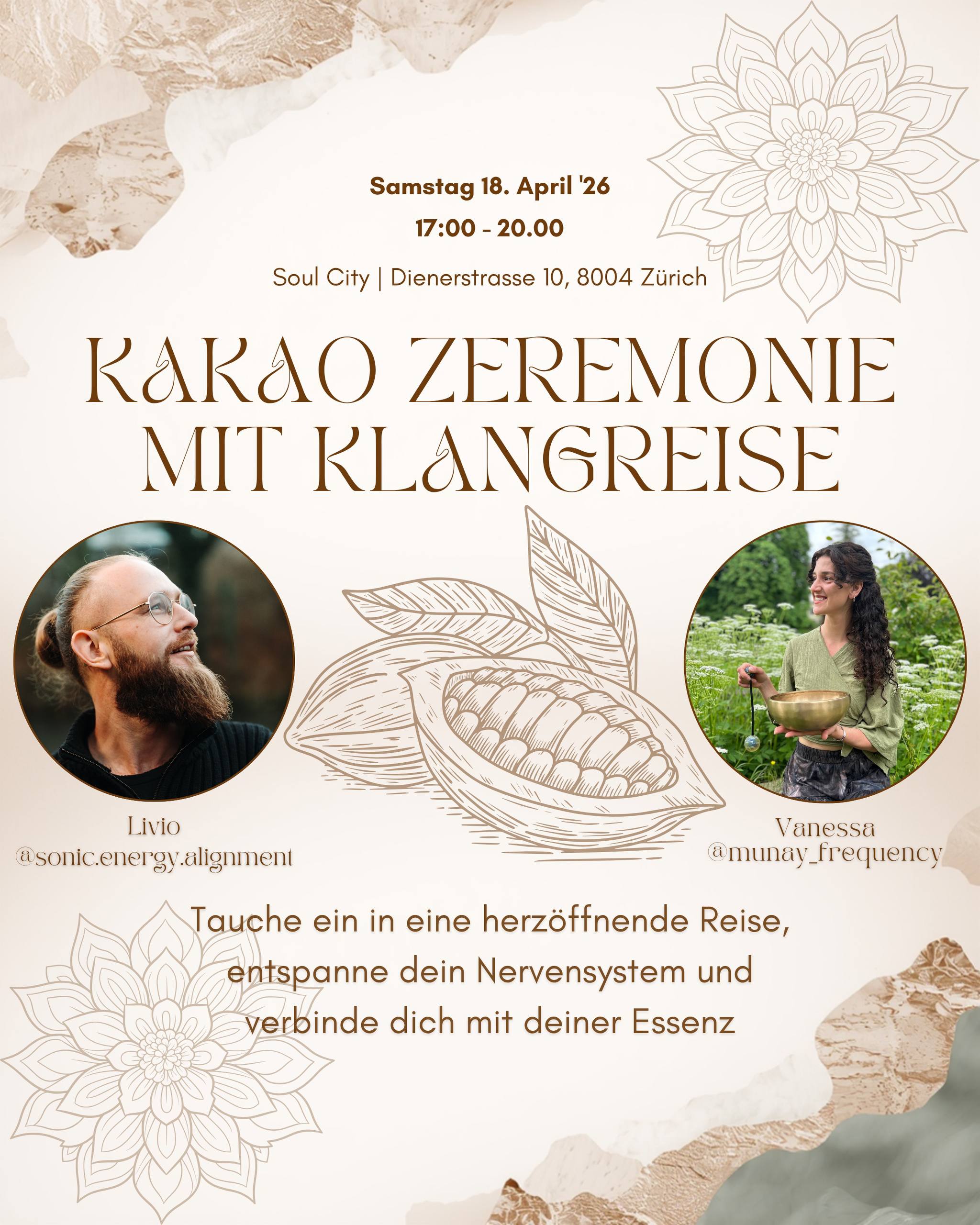 Du bist herzlich eingeladen zur nächsten Medizinreise mit Kakao & Klang!