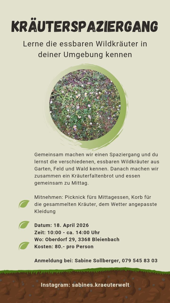 Auf grossen Wunsch hin, mache ich wieder meine Kräuterspaziergänge, wo ihr die e