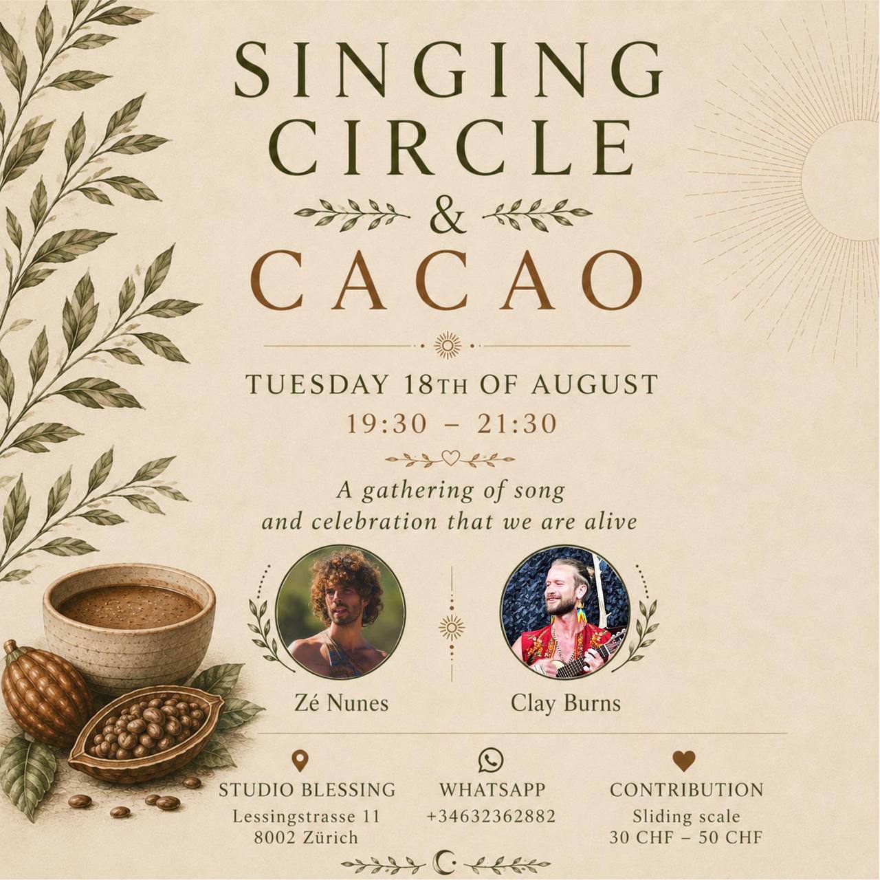 Hello dear sangha! It's our pleasure to invite you to this evening of song, caca