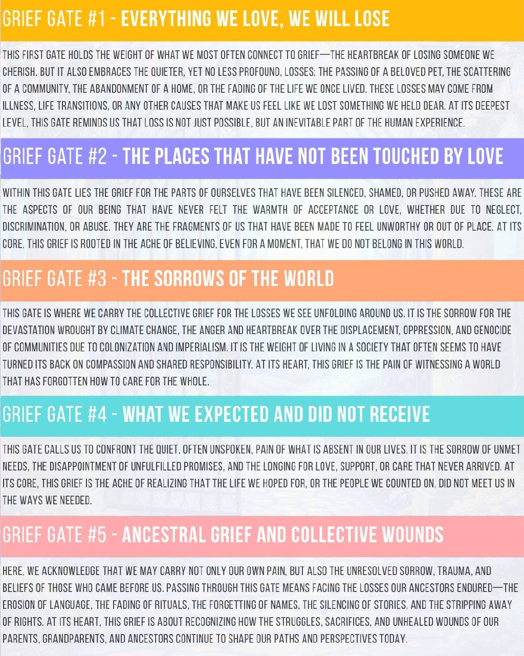 Here is a little clarification of each of the griefs we will dive into during th